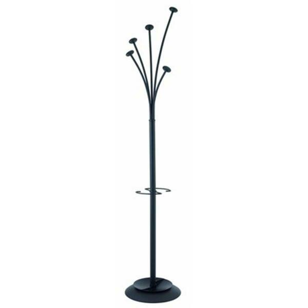 Alba Festival Coat Stand in Black- with 5 Black Rounded Coat Pegs and an Integrated Umbrella Holder PMFESTYN